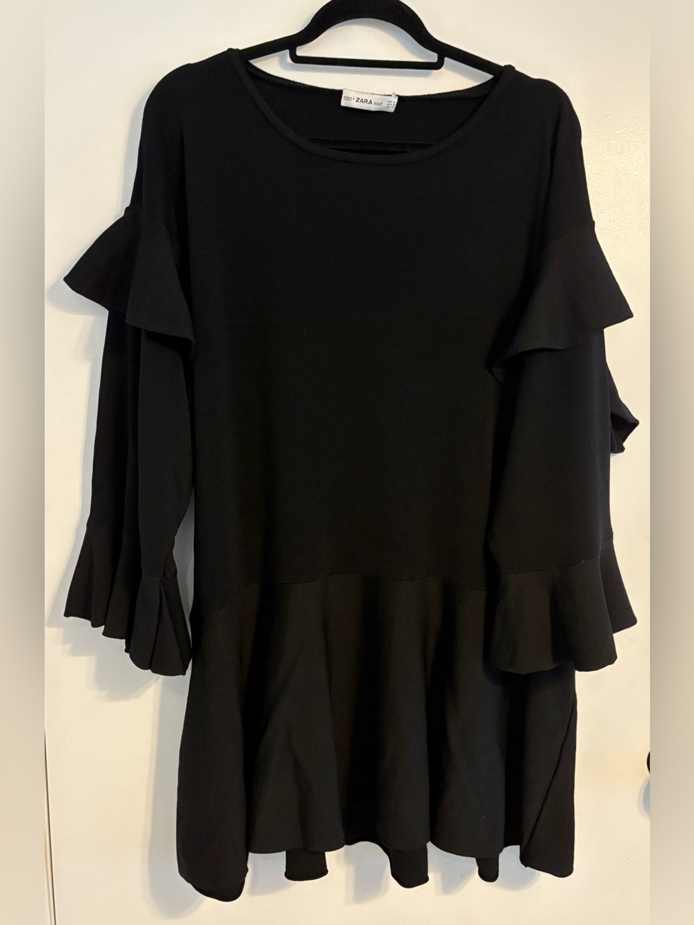 Zara Black Ruffle Long-Sleeve Dress